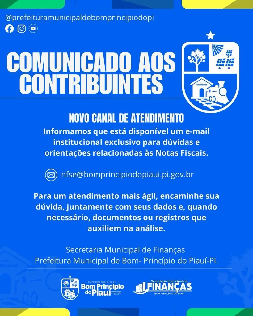 Bom Princípio do Piauí disponibiliza novo canal para atendimento sobre Notas Fiscais