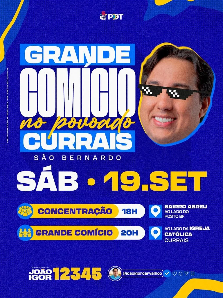 João Igor realizará grande comício no povoado Currais, em São Bernardo, neste sábado (19)