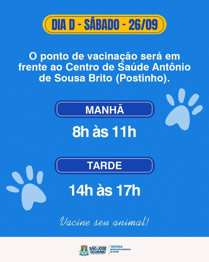 Secretaria de Saúde de São José do Divino realiza Campanha de Vacinação Antirrábica neste sábado (26)