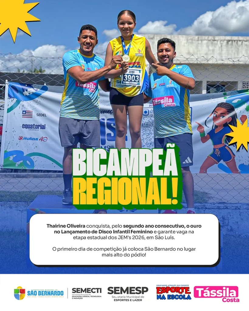 Thairine Oliveira conquista bicampeonato no Lançamento de Disco Infantil Feminino e leva São Bernardo, MA, à etapa estad